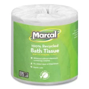 100% Recycled 2-Ply Bath Tissue, Septic Safe, Individually Wrapped Rolls, White, 330 Sheets/Roll, 48 Rolls/Carton-MRC6079
