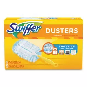 Dusters Starter Kit, Dust Lock Fiber, 6" Handle, Blue/yellow, 6/carton-PGC11804CT