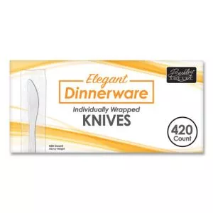 Elegant Dinnerware Heavyweight Cutlery, Individually Wrapped, Knife, White, 420/box-BSQ90183