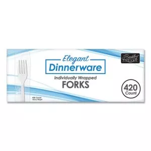 Elegant Dinnerware Heavyweight Cutlery, Individually Wrapped, Fork, White, 420/Box-BSQ90185