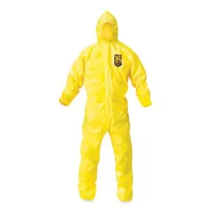 A70 Chemical Spray Protection Coveralls, Hooded, Storm Flap, Medium, Yellow, 12/Carton-KCC09812