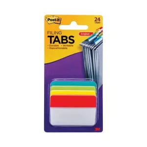 2" Plain Solid Color Angled Tabs, 1/5-Cut, Assorted Colors, 2" Wide, 24/Pack-MMM686AALYR