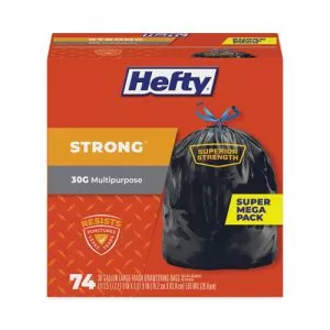 Strong Multipurpose Drawstring Trash Bags, 30 gal, 1.1 mil, 30" x 33", Black, 74/Box-PCTE85274