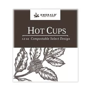 Compostable Paper Hot Cups, 12 oz, White/Brown, 50/Pack, 10 Packs/Carton-DFDPME01051