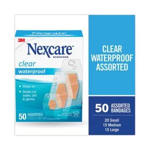 Waterproof, Clear Bandages, Assorted Sizes, 50/box-MMM43250
