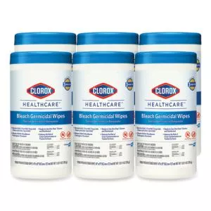 Bleach Germicidal Wipes, 1-Ply, 6 x 5, Unscented, White, 150/Canister, 6 Canisters/Carton-CLO30577CT