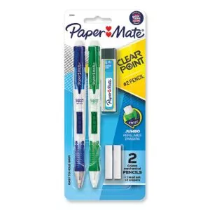 Clear Point Mechanical Pencils with Tube of Lead/Erasers, 0.9 mm, HB (#2), Black Lead, Assorted Barrel Colors, 2/Pack-PAP1759214