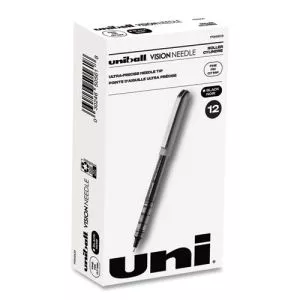 Vision Needle Roller Ball Pen, Stick, Fine 0.7 Mm, Black Ink, Silver Barrel, Dozen-UBC1734903