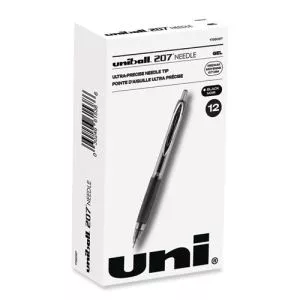 Signo 207 Needle Point Gel Pen, Retractable, Medium 0.7 mm, Black Ink, Clear/Black Barrel, Dozen-UBC1736097