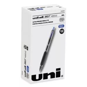Signo 207 Needle Point Gel Pen, Retractable, Medium 0.7 mm, Blue Ink, Clear/Black/Blue Barrel, Dozen-UBC1736098