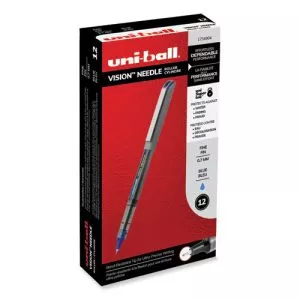 Vision Needle Roller Ball Pen, Stick, Fine 0.7 Mm, Blue Ink, Silver Barrel, Dozen-UBC1734904