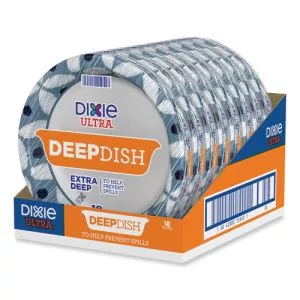 Deep Dish Paper Plate, 9.56" dia, Blue/Yellow, 18/Pack-DXE15951