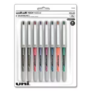 VISION Needle Roller Ball Pen, Stick, Fine 0.7 mm, Assorted Ink and Barrel Colors, 8/Pack-UBC1734916