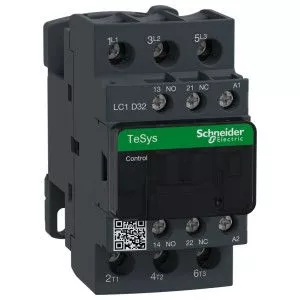 IEC Contactor, TeSys Deca, Nonreversing, 32A, 20HP at 480VAC, Up to 100kA SCCR, 3 Phase, 3 NO, 120VAC 50/60Hz Coil, Open-LC1D32G7
