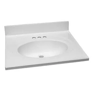 25 x 22 in. 3 Hole 1 Bowl Cultured Marble Vanity Top in Solid White-D552026