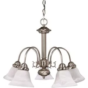 5 Light 60W Chandelier with Alabaster Glass Bell Shades Bright Nickel-N60181