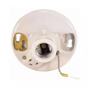 Porcelain Pull Chain Receptacle with Outlet in White-S90444