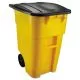 square brute rollout container, 50 gal, molded plastic, yellow-RCP9W27YEL