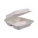 Bagasse Food Containers, Hinged-Lid, 3-Compartment 9 x 9 x 3.19, White, Sugarcane, 100/Sleeve, 2 Sleeves/Carton-BWKHINGEWF3CM9